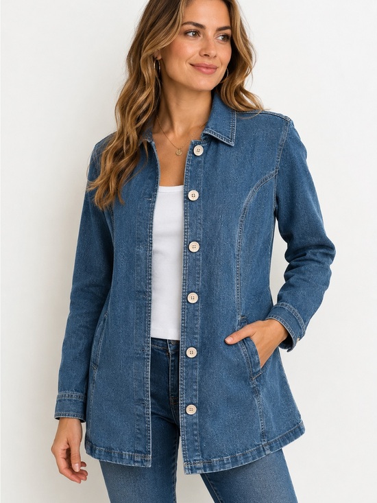 Tudor Court Jackets & Blazers - Tudor Court Women’s XL Denim Chore Jacket Blue Longline Button Front 100% Cotton